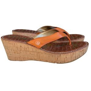 Women’s Sam Edelman Romy Brown Patent Leather Cork Thong Wedge Sandal-Size 9.5